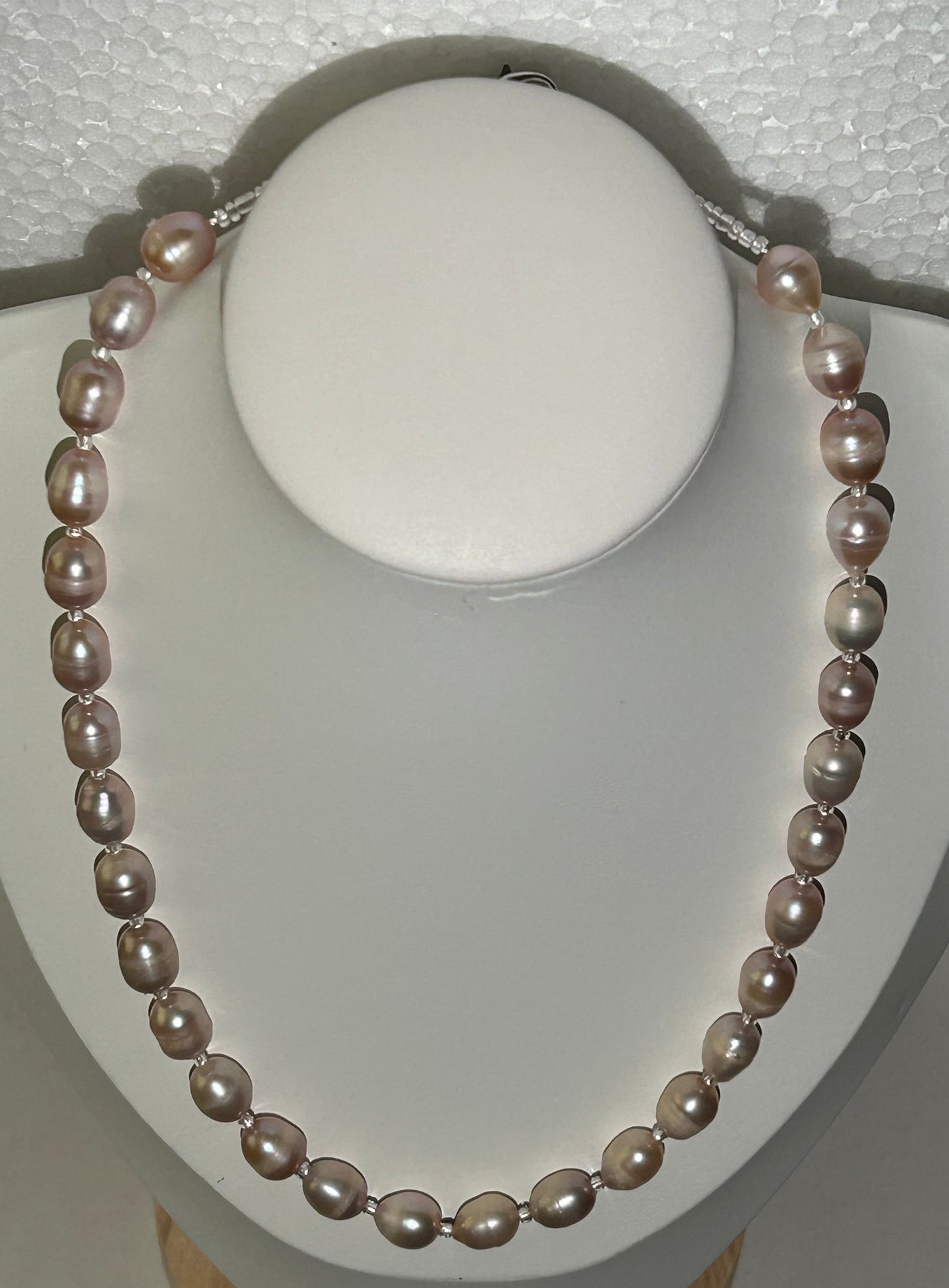 Handcrafted Pearl Necklace Set, Matching Earrings-Colour Pink Pearl