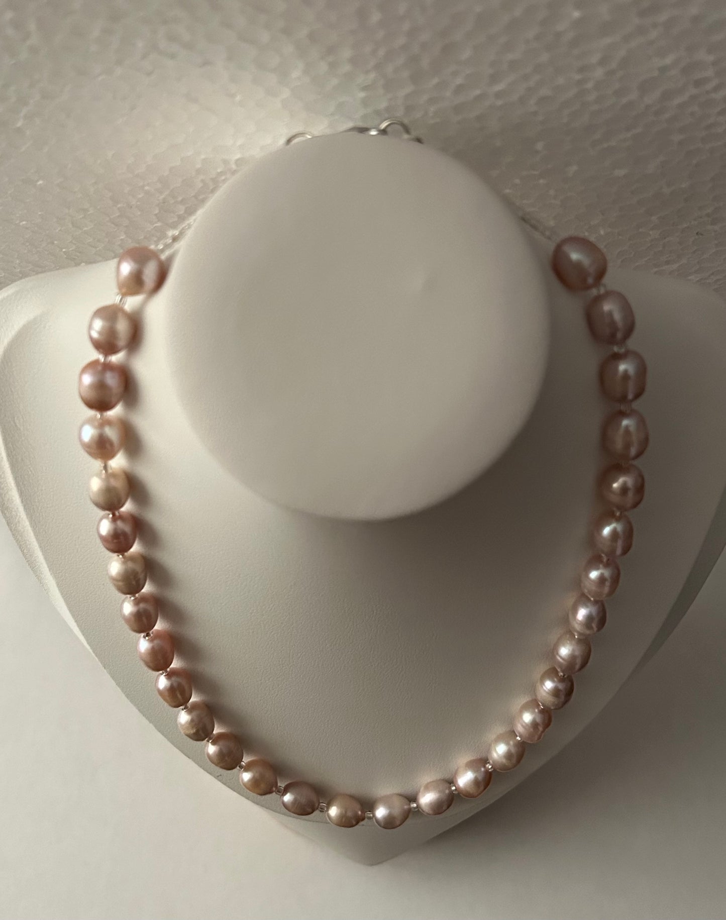 Handcrafted Pearl Necklace Set, Matching Earrings-Colour Pink Pearl