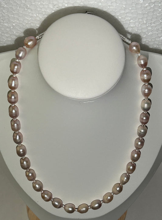 Handcrafted Pearl Necklace Set, Matching Earrings-Colour Pink Pearl