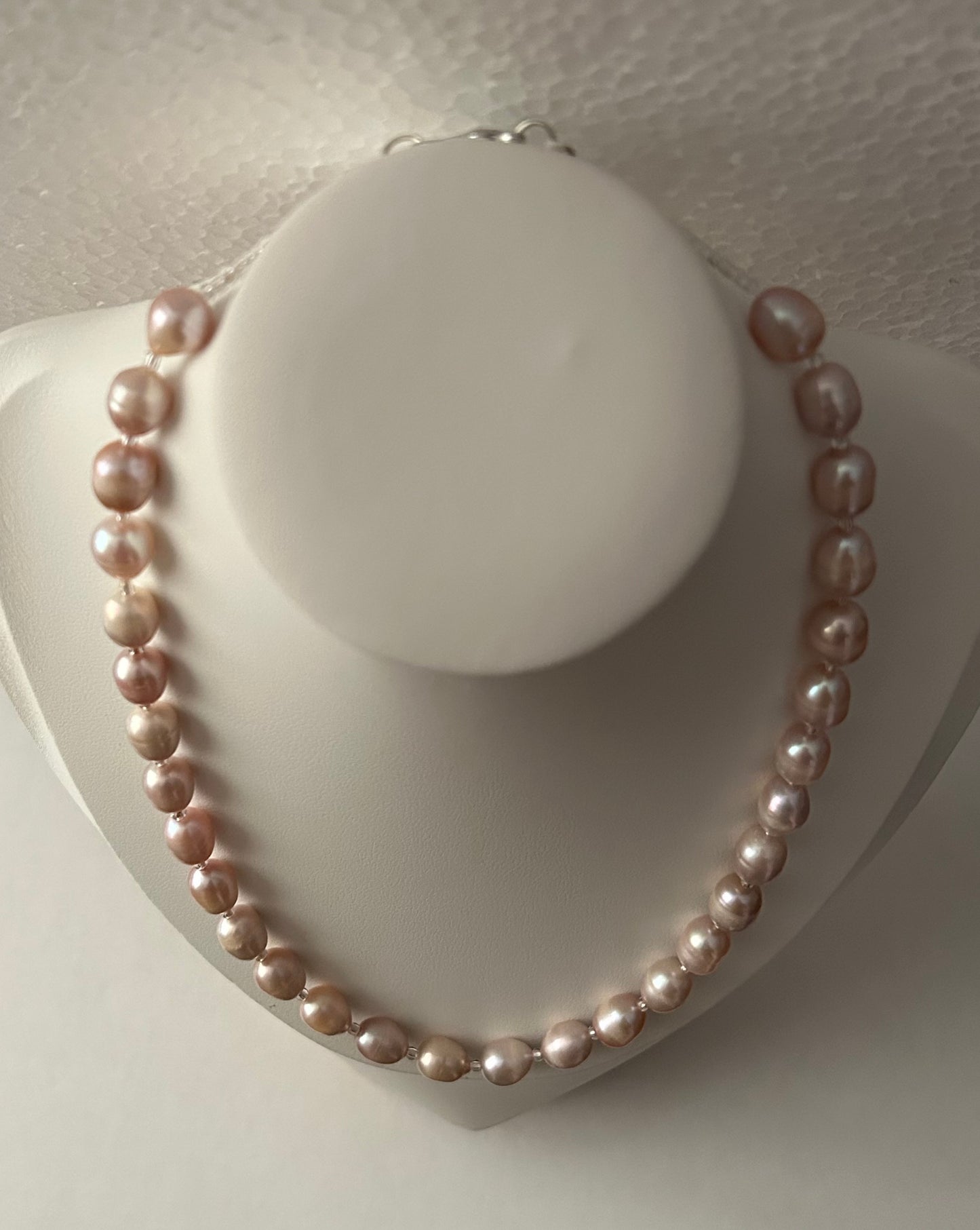 Handcrafted Pearl Necklace Set, Matching Earrings-Colour Pink Pearl